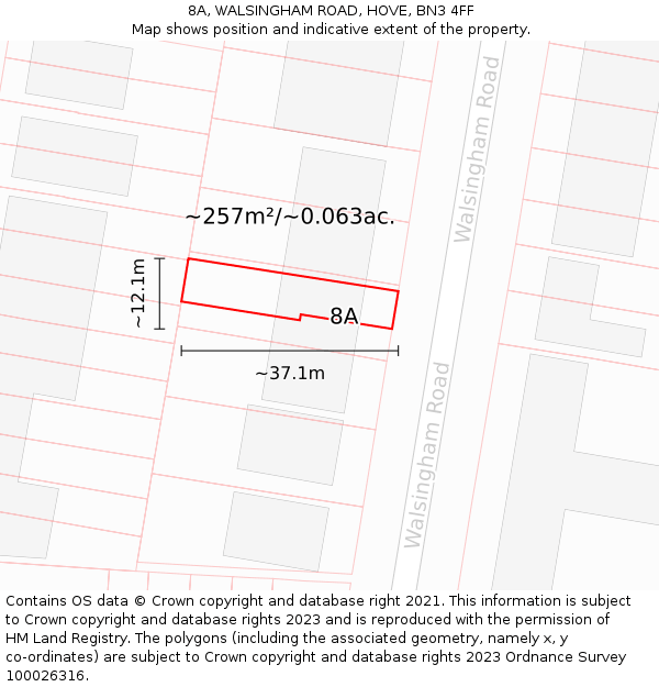 8A, WALSINGHAM ROAD, HOVE, BN3 4FF: Plot and title map