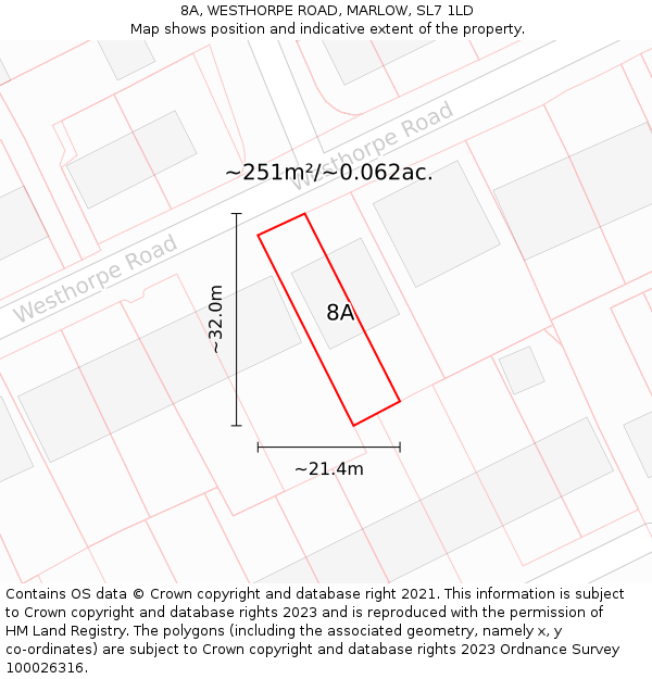 8A, WESTHORPE ROAD, MARLOW, SL7 1LD: Plot and title map