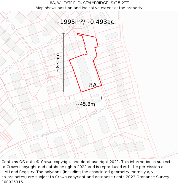 8A, WHEATFIELD, STALYBRIDGE, SK15 2TZ: Plot and title map