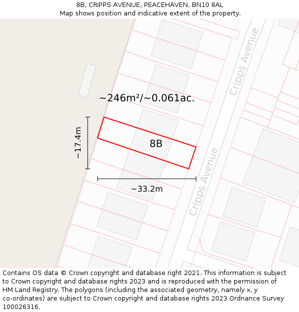 8B, CRIPPS AVENUE, PEACEHAVEN, BN10 8AL: Plot and title map