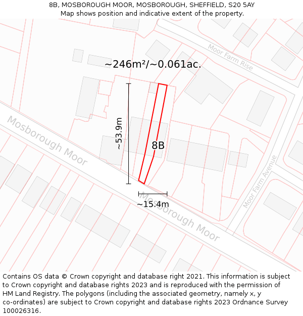 8B, MOSBOROUGH MOOR, MOSBOROUGH, SHEFFIELD, S20 5AY: Plot and title map