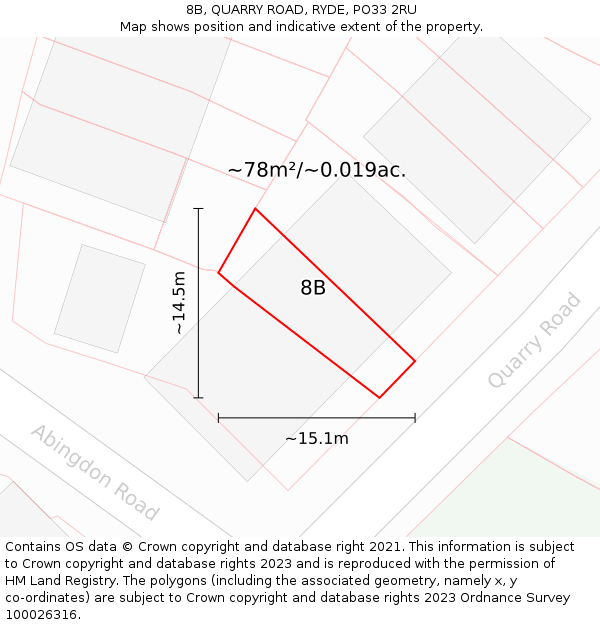 8B, QUARRY ROAD, RYDE, PO33 2RU: Plot and title map