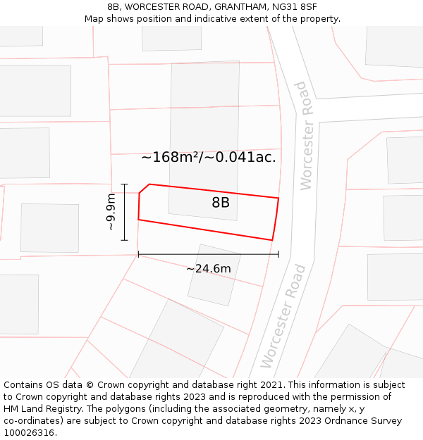 8B, WORCESTER ROAD, GRANTHAM, NG31 8SF: Plot and title map