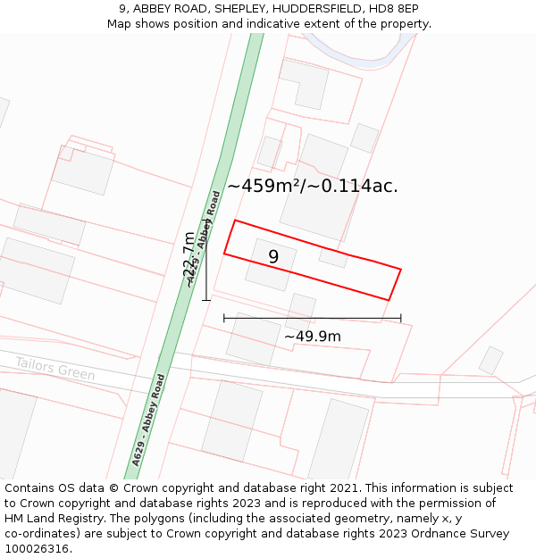 9, ABBEY ROAD, SHEPLEY, HUDDERSFIELD, HD8 8EP: Plot and title map