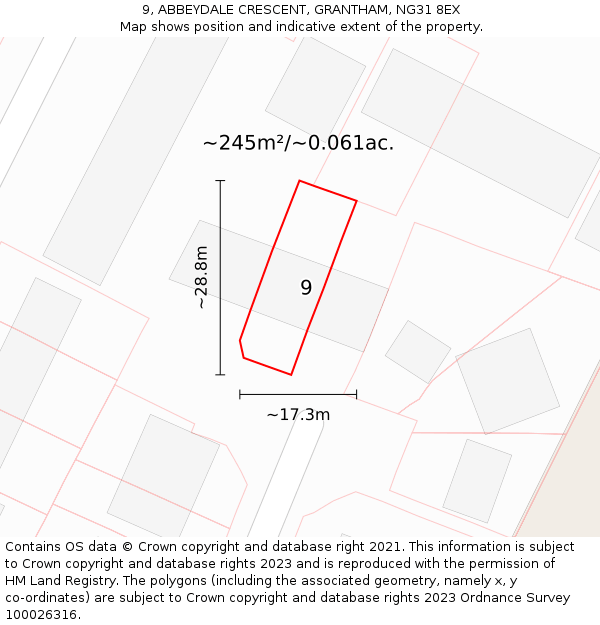 9, ABBEYDALE CRESCENT, GRANTHAM, NG31 8EX: Plot and title map