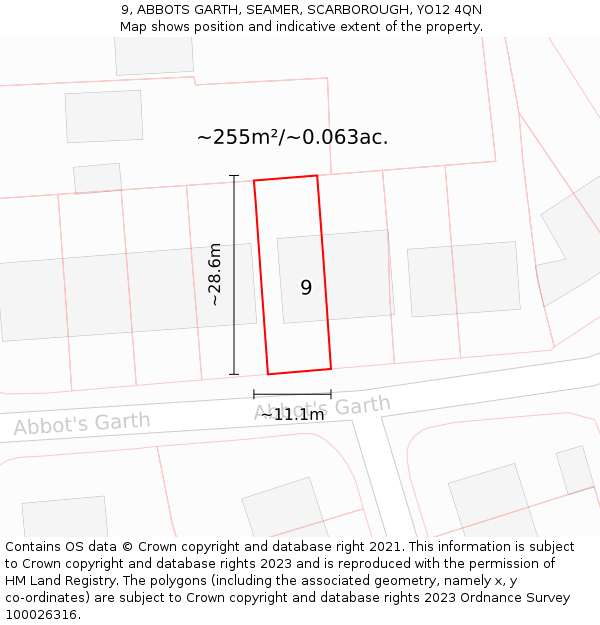 9, ABBOTS GARTH, SEAMER, SCARBOROUGH, YO12 4QN: Plot and title map