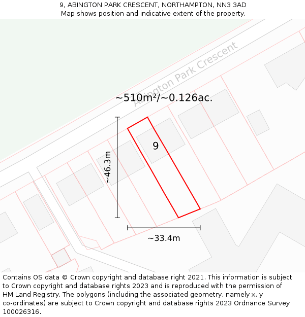 9, ABINGTON PARK CRESCENT, NORTHAMPTON, NN3 3AD: Plot and title map