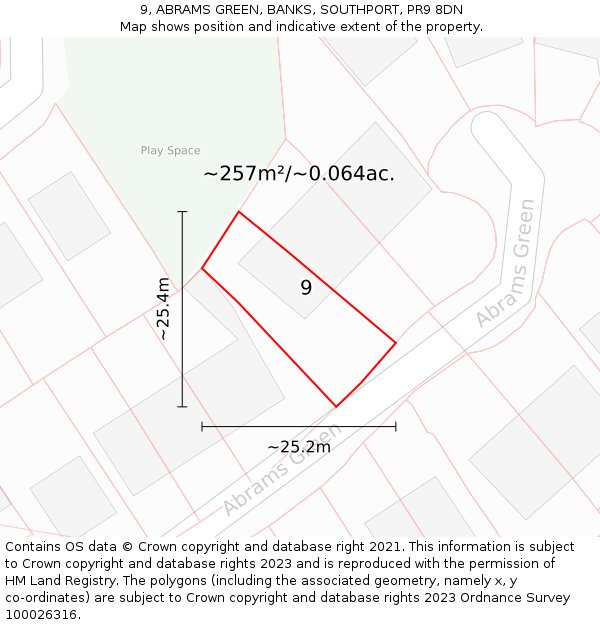 9, ABRAMS GREEN, BANKS, SOUTHPORT, PR9 8DN: Plot and title map