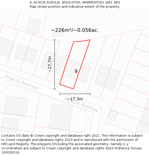 9, ACACIA AVENUE, WOOLSTON, WARRINGTON, WA1 4EN: Plot and title map