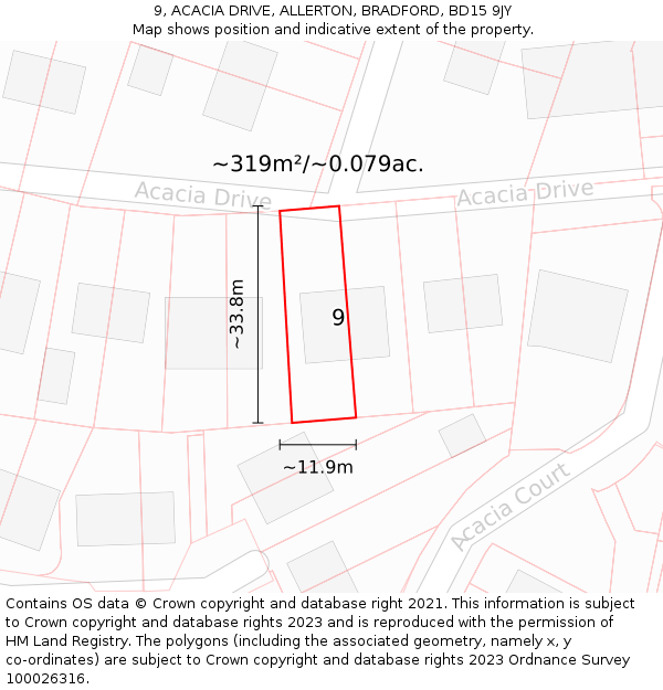 9, ACACIA DRIVE, ALLERTON, BRADFORD, BD15 9JY: Plot and title map