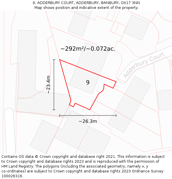 9, ADDERBURY COURT, ADDERBURY, BANBURY, OX17 3NN: Plot and title map