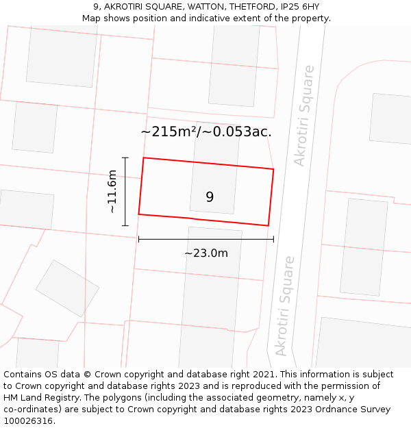 9, AKROTIRI SQUARE, WATTON, THETFORD, IP25 6HY: Plot and title map