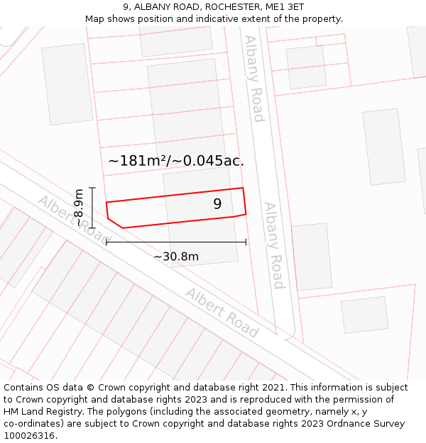 9, ALBANY ROAD, ROCHESTER, ME1 3ET: Plot and title map