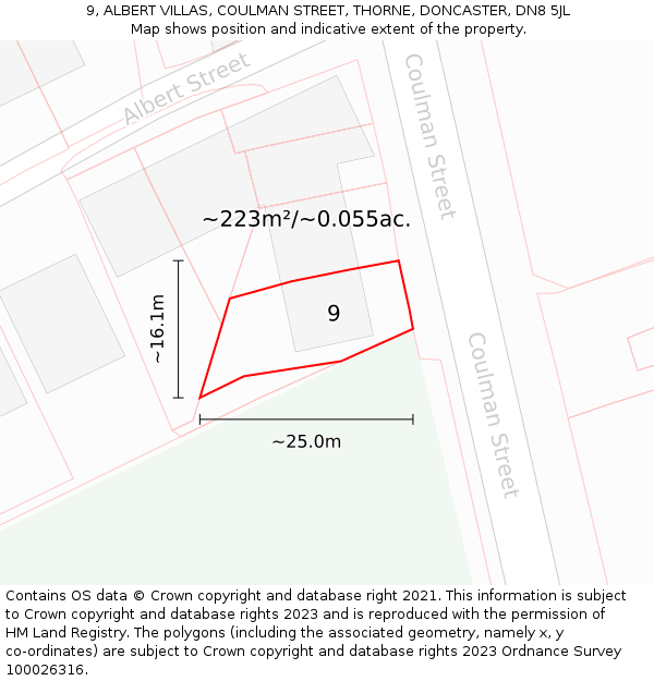 9, ALBERT VILLAS, COULMAN STREET, THORNE, DONCASTER, DN8 5JL: Plot and title map