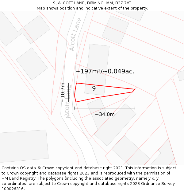 9, ALCOTT LANE, BIRMINGHAM, B37 7AT: Plot and title map