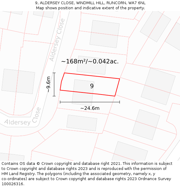 9, ALDERSEY CLOSE, WINDMILL HILL, RUNCORN, WA7 6NL: Plot and title map