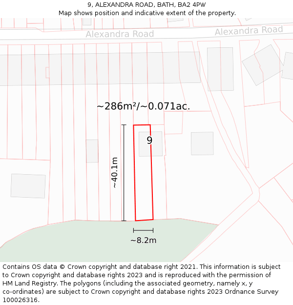 9, ALEXANDRA ROAD, BATH, BA2 4PW: Plot and title map