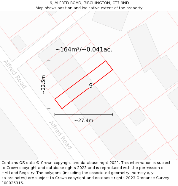 9, ALFRED ROAD, BIRCHINGTON, CT7 9ND: Plot and title map