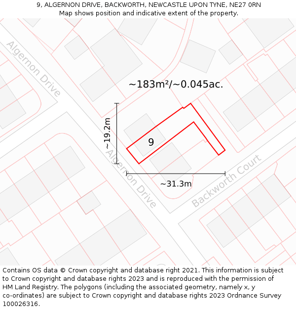 9, ALGERNON DRIVE, BACKWORTH, NEWCASTLE UPON TYNE, NE27 0RN: Plot and title map