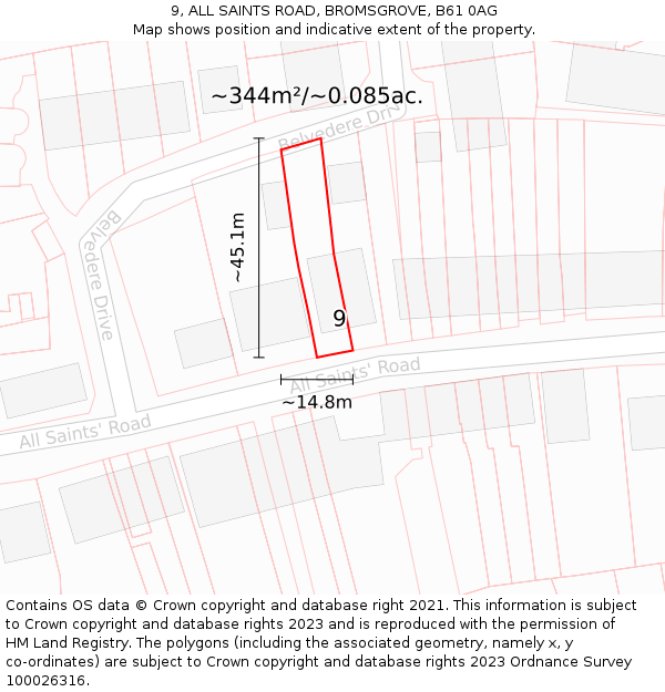 9, ALL SAINTS ROAD, BROMSGROVE, B61 0AG: Plot and title map