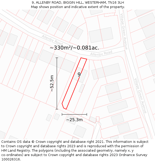 9, ALLENBY ROAD, BIGGIN HILL, WESTERHAM, TN16 3LH: Plot and title map