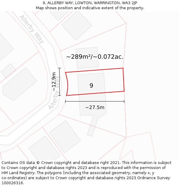 9, ALLERBY WAY, LOWTON, WARRINGTON, WA3 2JP: Plot and title map