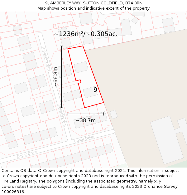 9, AMBERLEY WAY, SUTTON COLDFIELD, B74 3RN: Plot and title map