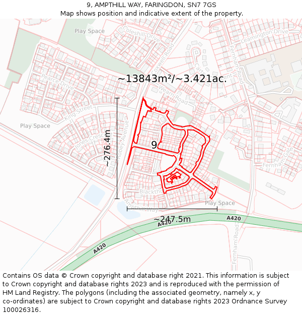 9, AMPTHILL WAY, FARINGDON, SN7 7GS: Plot and title map