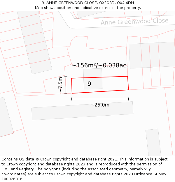 9, ANNE GREENWOOD CLOSE, OXFORD, OX4 4DN: Plot and title map