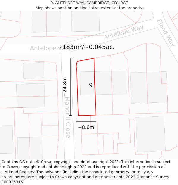 9, ANTELOPE WAY, CAMBRIDGE, CB1 9GT: Plot and title map