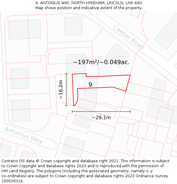 9, ANTONIUS WAY, NORTH HYKEHAM, LINCOLN, LN6 9AD: Plot and title map
