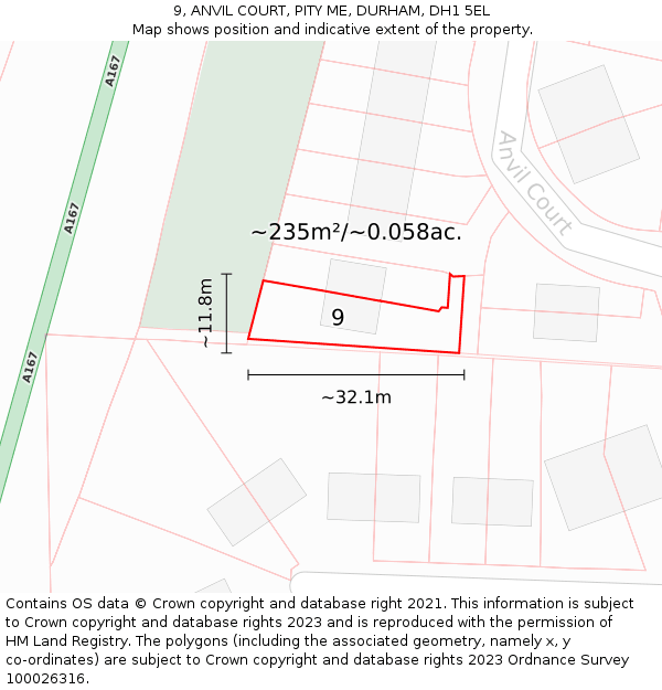 9, ANVIL COURT, PITY ME, DURHAM, DH1 5EL: Plot and title map