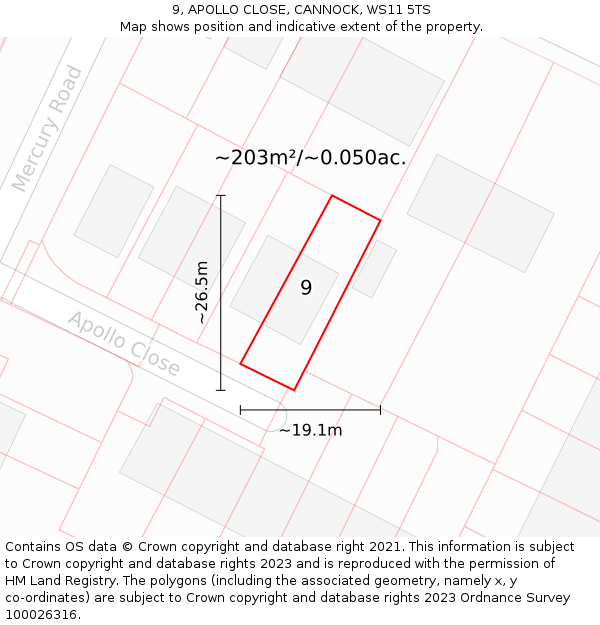 9, APOLLO CLOSE, CANNOCK, WS11 5TS: Plot and title map