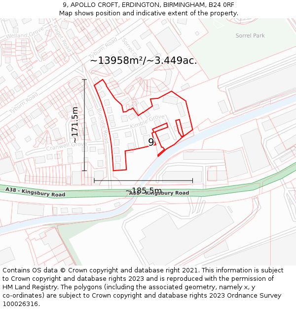 9, APOLLO CROFT, ERDINGTON, BIRMINGHAM, B24 0RF: Plot and title map