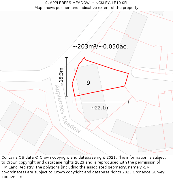 9, APPLEBEES MEADOW, HINCKLEY, LE10 0FL: Plot and title map