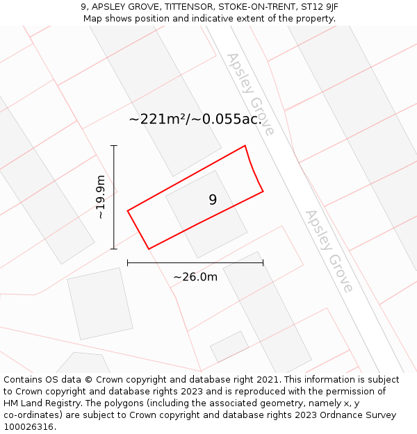 9, APSLEY GROVE, TITTENSOR, STOKE-ON-TRENT, ST12 9JF: Plot and title map