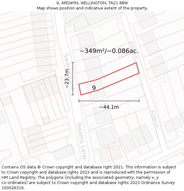 9, ARDWYN, WELLINGTON, TA21 8BW: Plot and title map