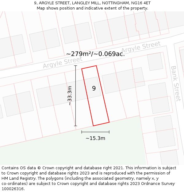 9, ARGYLE STREET, LANGLEY MILL, NOTTINGHAM, NG16 4ET: Plot and title map