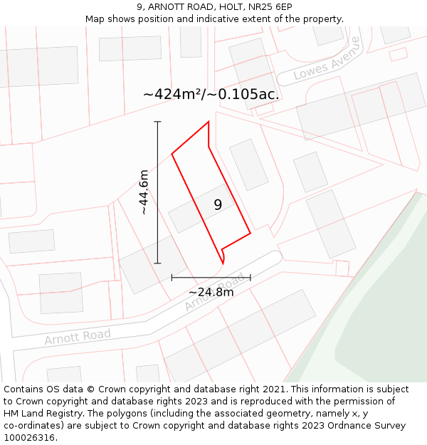 9, ARNOTT ROAD, HOLT, NR25 6EP: Plot and title map