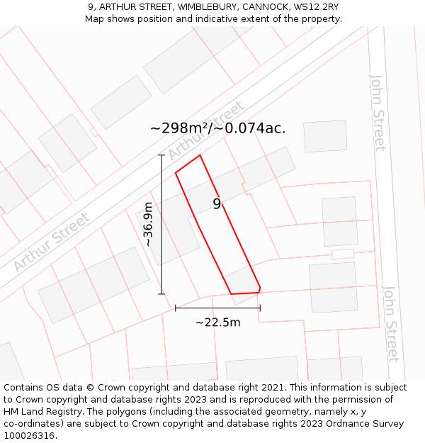 9, ARTHUR STREET, WIMBLEBURY, CANNOCK, WS12 2RY: Plot and title map