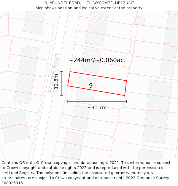 9, ARUNDEL ROAD, HIGH WYCOMBE, HP12 4NE: Plot and title map