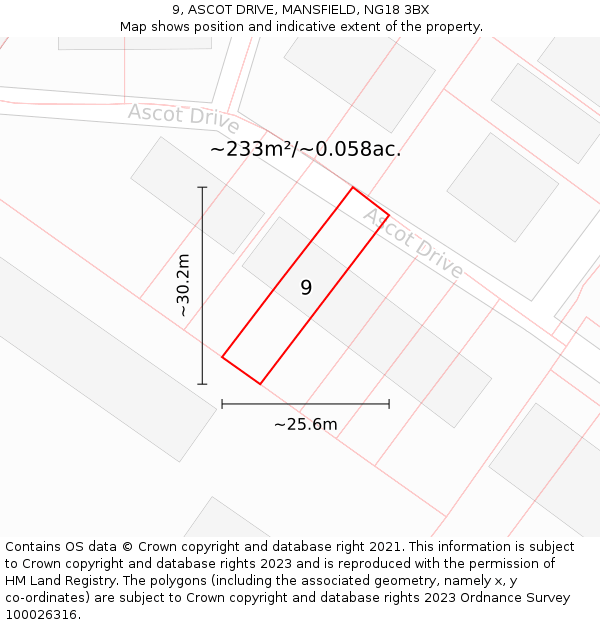 9, ASCOT DRIVE, MANSFIELD, NG18 3BX: Plot and title map