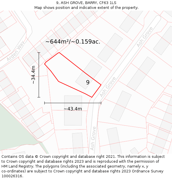 9, ASH GROVE, BARRY, CF63 1LS: Plot and title map