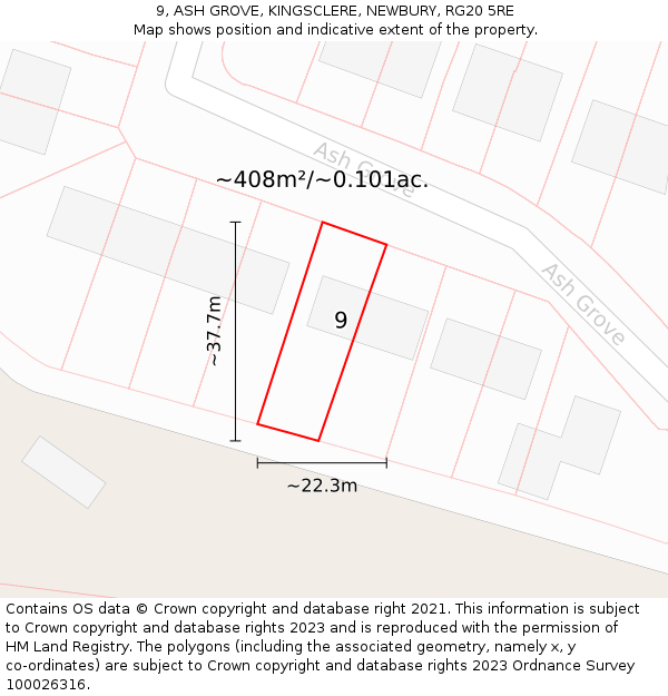 9, ASH GROVE, KINGSCLERE, NEWBURY, RG20 5RE: Plot and title map