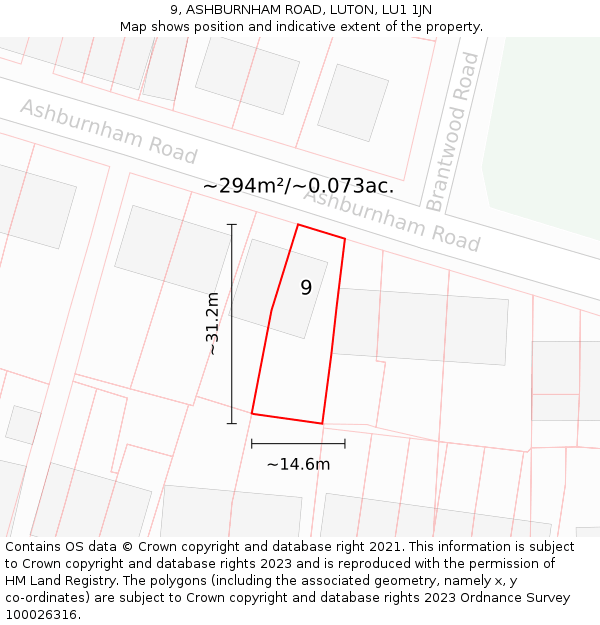 9, ASHBURNHAM ROAD, LUTON, LU1 1JN: Plot and title map