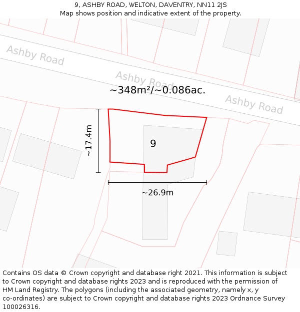 9, ASHBY ROAD, WELTON, DAVENTRY, NN11 2JS: Plot and title map