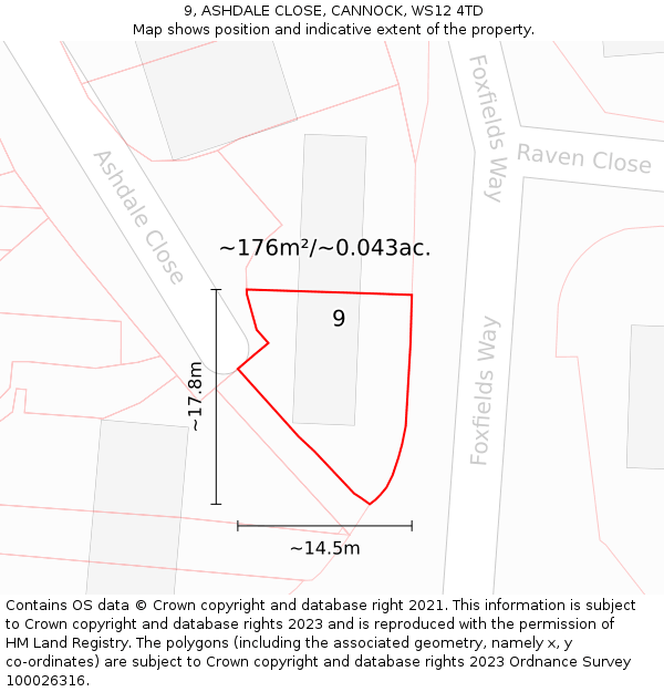 9, ASHDALE CLOSE, CANNOCK, WS12 4TD: Plot and title map