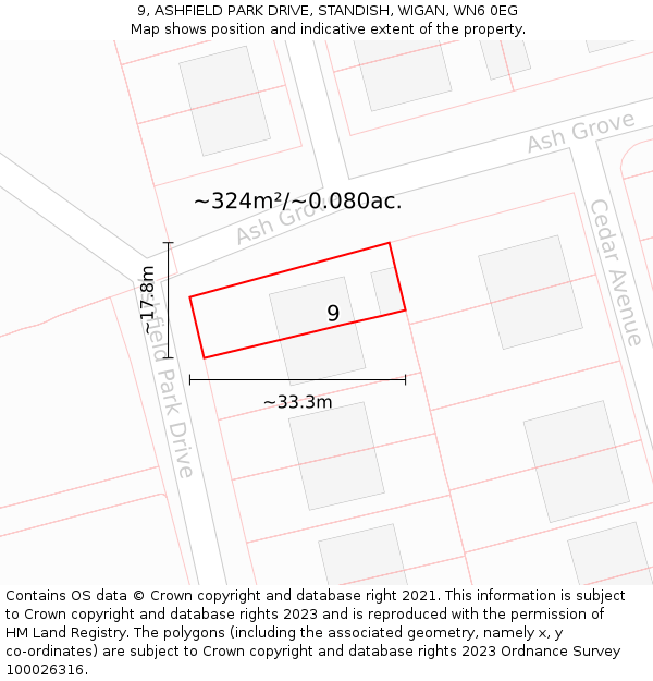 9, ASHFIELD PARK DRIVE, STANDISH, WIGAN, WN6 0EG: Plot and title map