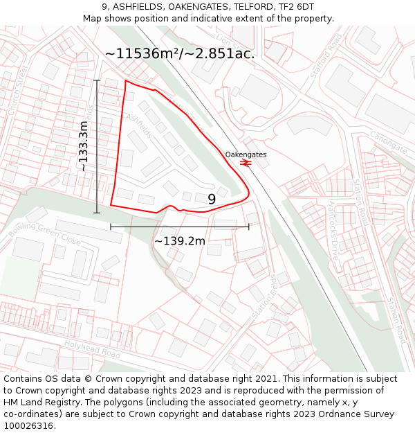 9, ASHFIELDS, OAKENGATES, TELFORD, TF2 6DT: Plot and title map