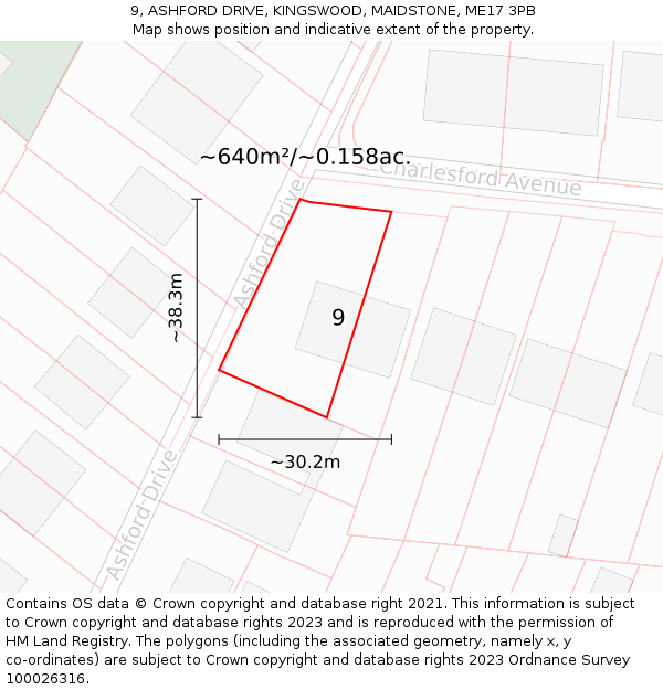 9, ASHFORD DRIVE, KINGSWOOD, MAIDSTONE, ME17 3PB: Plot and title map